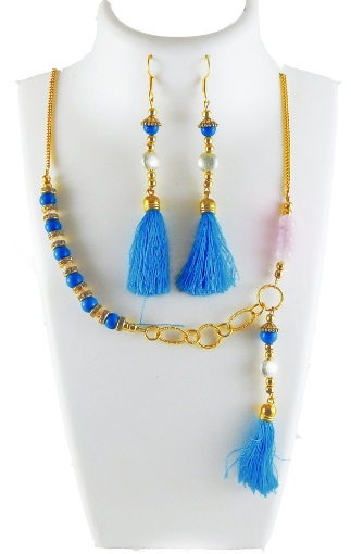 Turquoise, Rose Quartz Beads and Tassel Necklace & Earrings Set