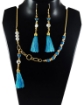 Turquoise, Rose Quartz Beads and Tassel Necklace & Earrings Set