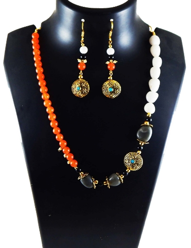Carnelian Beads, White Agate Tumble and Green Tumble Necklace Set
