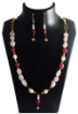 Gem Stones Tumbles, Rose Quartz, Ruby Agate And White Agate Necklace and Earrings Set