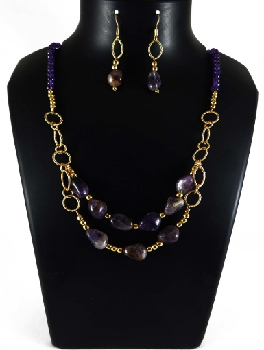 Amethyst Gemstone Beads and Tumble Necklace Set