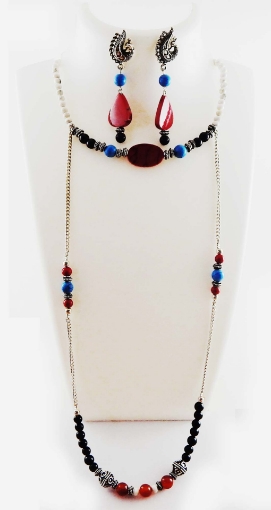 Gemstone Beads with Metal Chain Necklace & Earrings Set