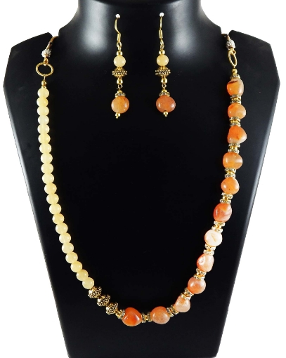 Yellow Aventurine Gemstone Beads & Carnelian Tumble Necklace Set