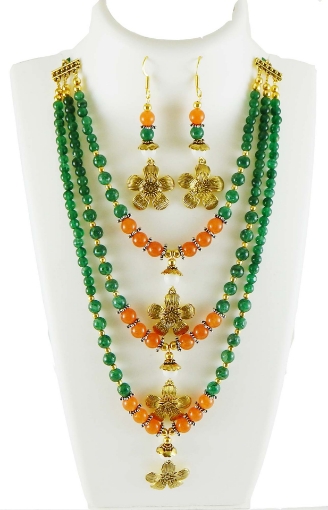 Green Aventurine & Carnelian Gemstone Beads Necklace Set