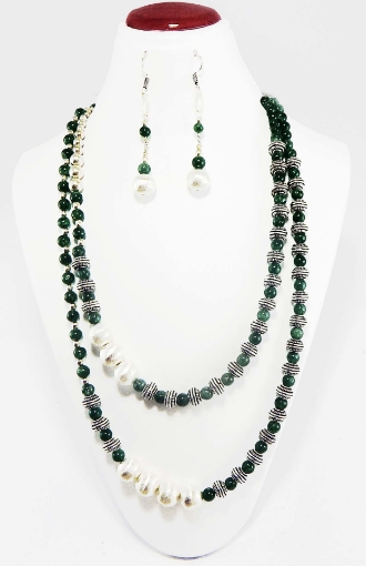 Green Aventurine Gemstone Beads & Metal Beads Necklace Set