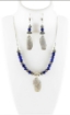 Lapis Lazuli Gemstone Beads Silver Pendant Necklace Set