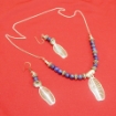 Lapis Lazuli Gemstone Beads Silver Pendant Necklace Set