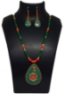 Malachite & Red Coral Gemstone Beads and Pendant Necklace Set