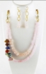 Rose Quartz Two Line Gemstone Stone Beads Necklace Set