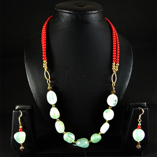 Red  Coral Gemstone Beads & Aqua Agate Tumble Necklace Set