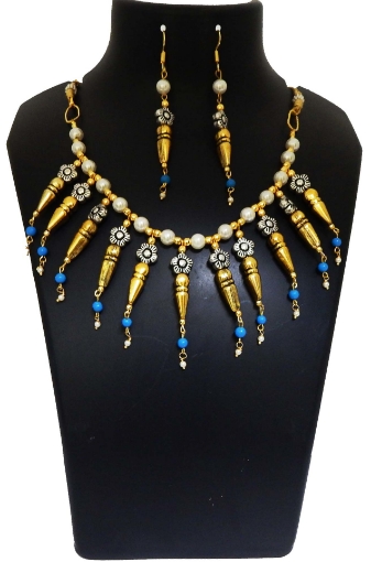 Turquoise Gemstone Beads & Metal Beads Necklace Set