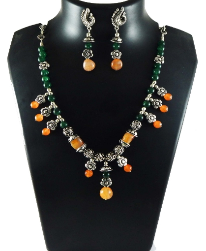 Carnelian & Green Aventurine Gemstone Beads Necklace Set