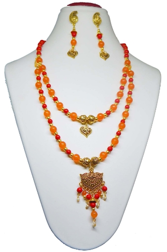 Carnelian and Red Coral Gemstone Beads with Pendant Necklace