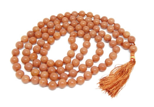 Peach Moonstone Mala : 108+1 Beads Knotted Mala