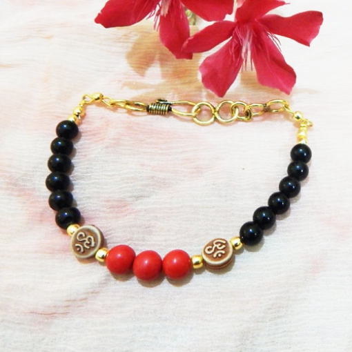 Gem stone Hakik & Red Coral beads Bracelet