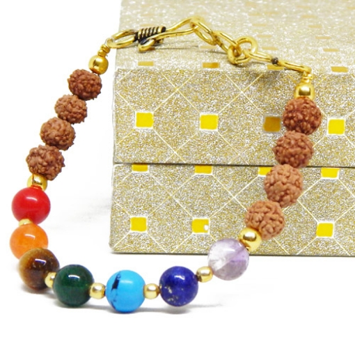 7 Color Gemstone Beads and Rudraksha Beads Bracelet