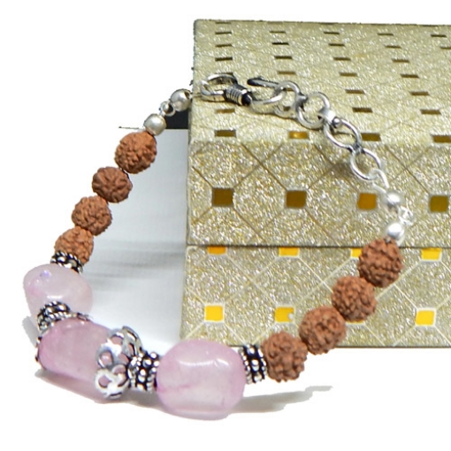 Rose Quartz Tumble & Rudraksha Beads Bracelet