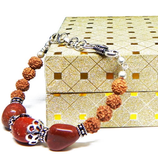 Red Jasper Tumble & Rudraksha Beads Bracelet
