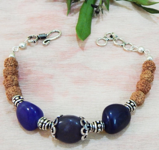 Blue Agate Tumble & Rudraksha Beads Bracelet