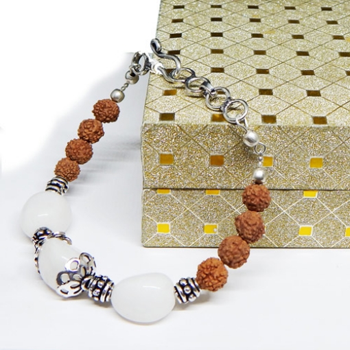 White Agate Tumble & Rudraksha Beads Bracelet