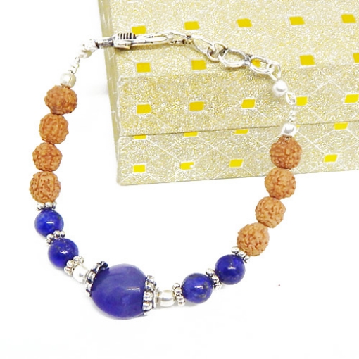 Blue Agate Tumble Beads & Rudraksha Beads Bracelet