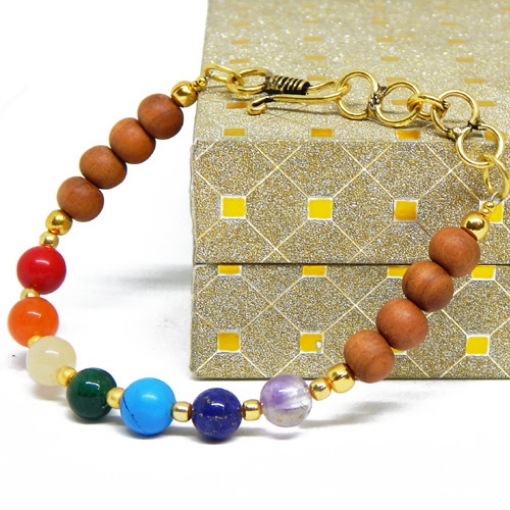7 Color Gemstone Tumble Bracelet and Gold Polish Copper Metal Beads.