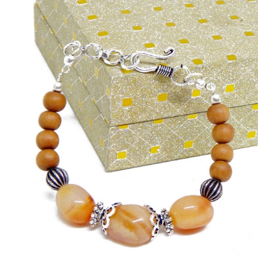 Carnelian Tumble & White Sandal Wood Bracelet