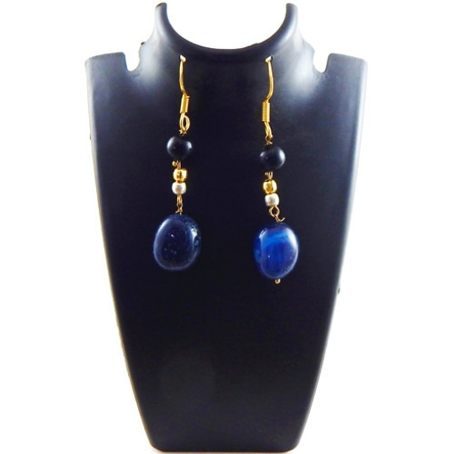 Blue Agate Tumble & Blue Gold Stone Beads Earrings